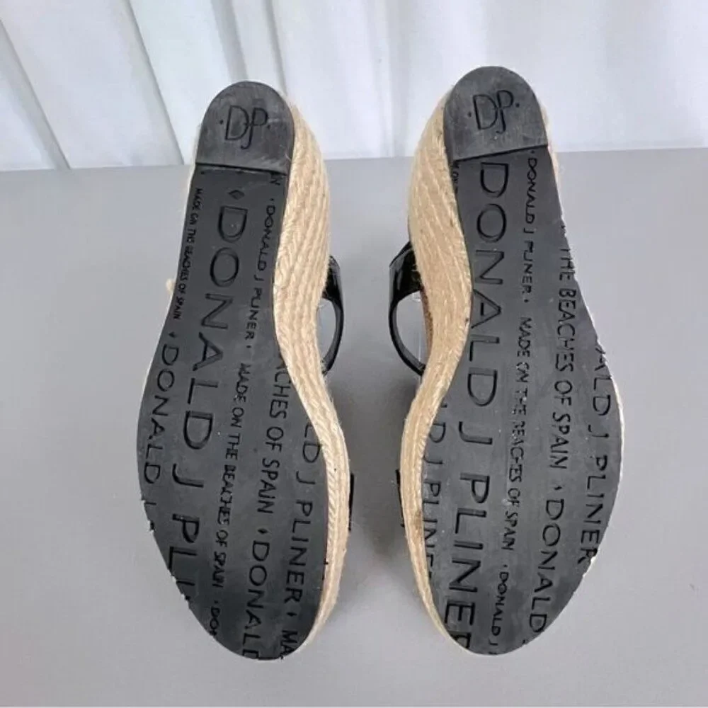 DONALD J PLINER WOMENS BLACK PATENT LEATHER STYLE WEDGE ESPADRILLES SIZE 7.5 N